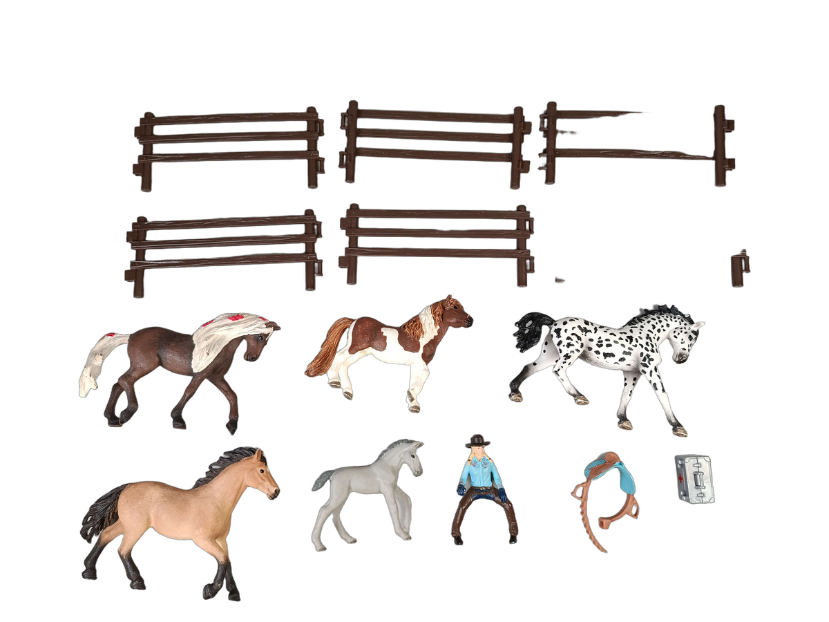 Schleich Tiere Bundle Pferde & Reiter, großes Set Zaun & Sattel
