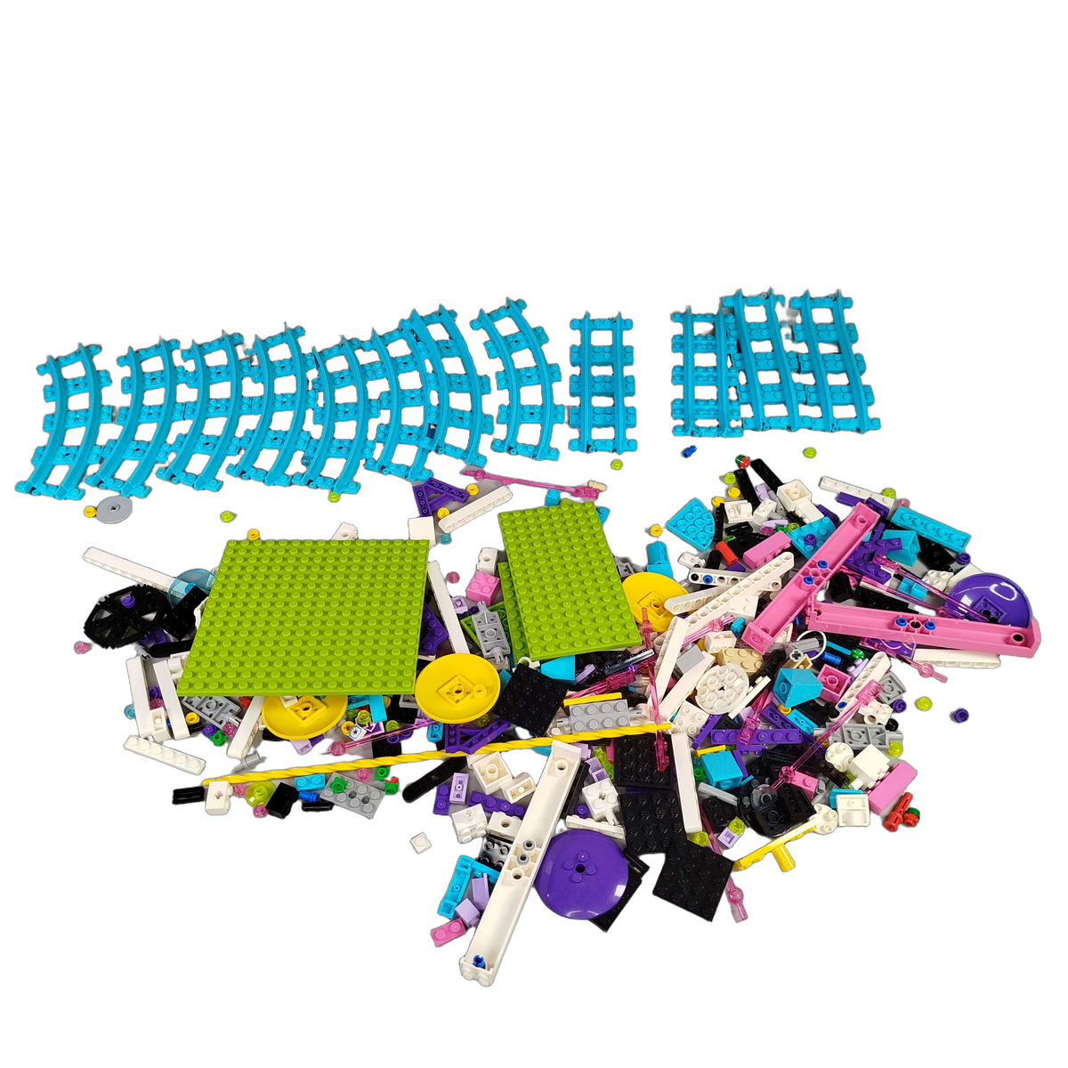 Konvolut LEGO Friends ca. 0,5 kg, Bausteine & Schienen, 2 Grundplatten