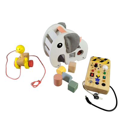 Done by Deer Bundle Motorik Set von 3 Formenbox & Nachzieh-Ente