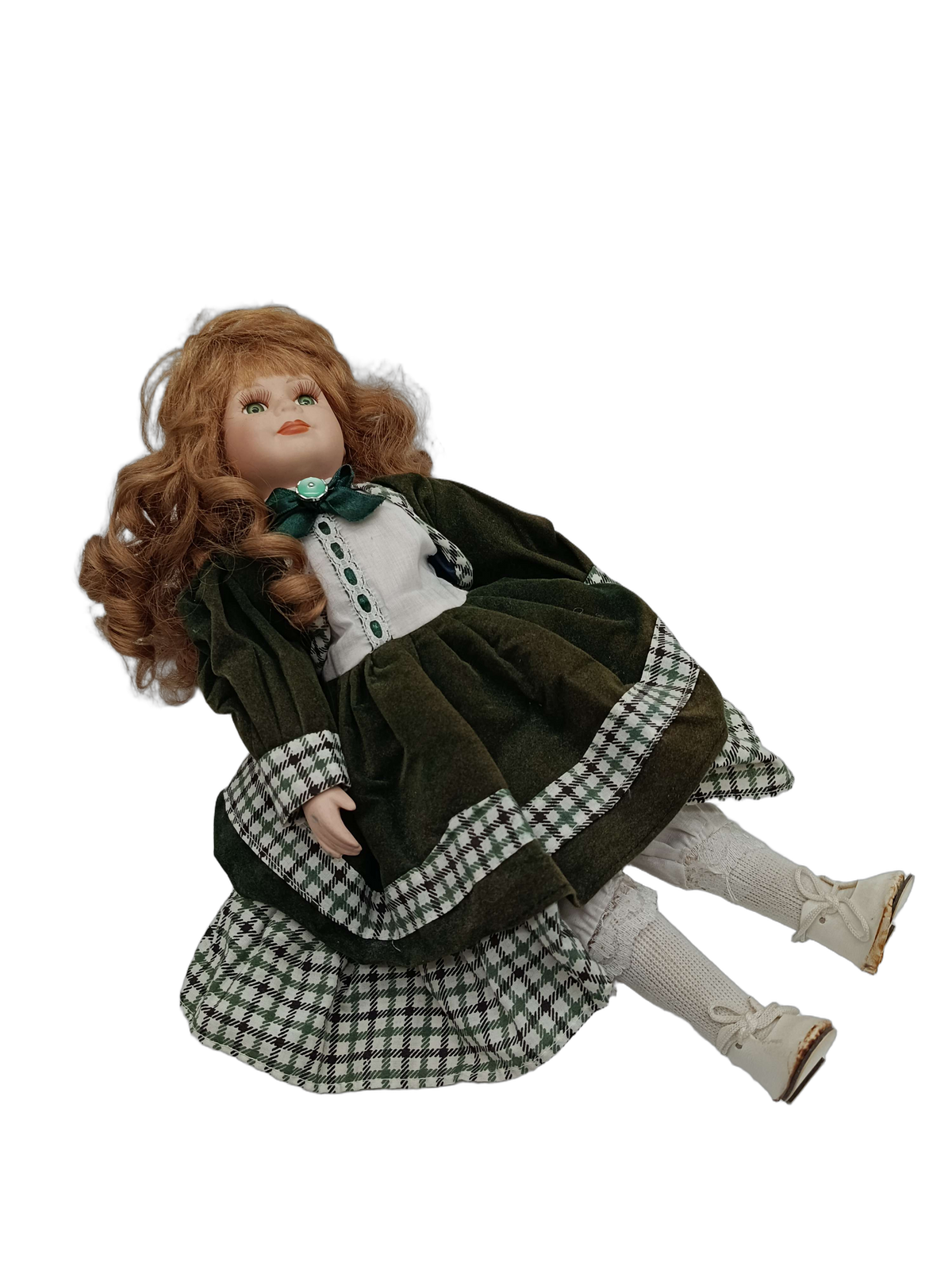 Vintage Porzellanpuppe mit roten Locken, Sammlerstück Deko