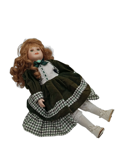 Vintage Porzellanpuppe mit roten Locken, Sammlerstück Deko