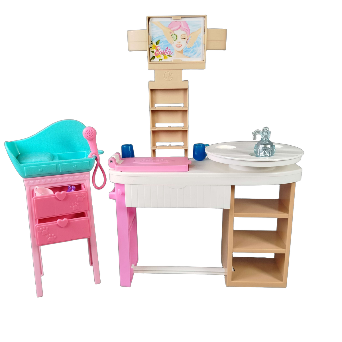 Bundle Salon & Wickeltisch Set von 2 Puppenmöbel mit Dusche & Zubehör