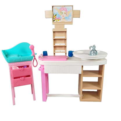 Bundle Salon & Wickeltisch Set von 2 Puppenmöbel mit Dusche & Zubehör