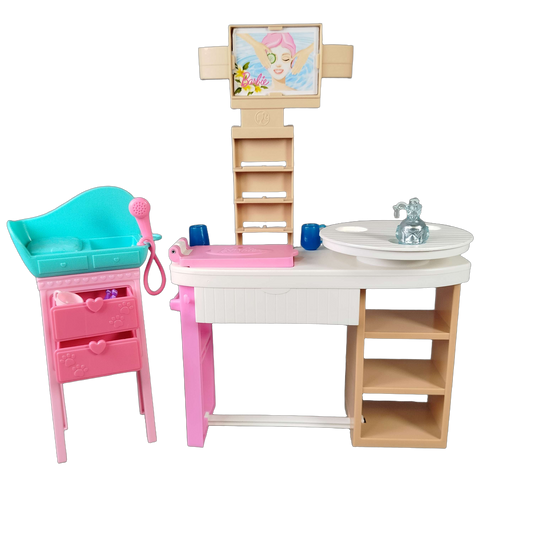 Bundle Salon & Wickeltisch Set von 2 Puppenmöbel mit Dusche & Zubehör