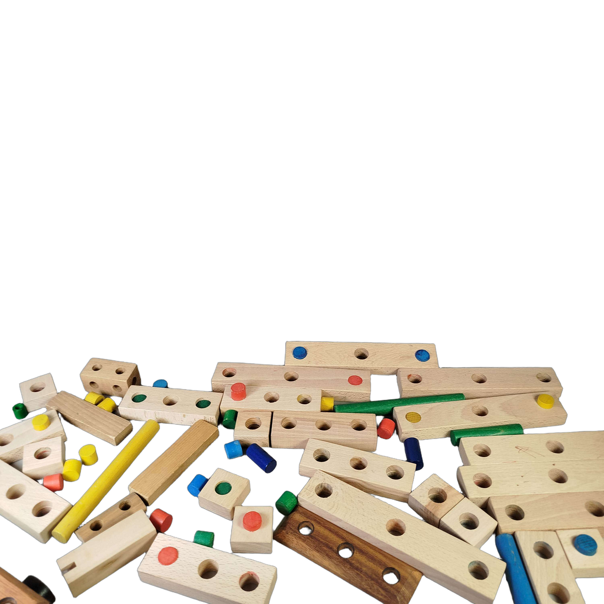 Bundle Holz großes Set Bausteine, Verbinder & Stifte mit Holzzug