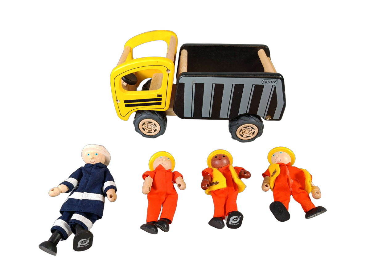 Pintoy Bundle Holz-Kipper Set von 5 LKW & Figuren