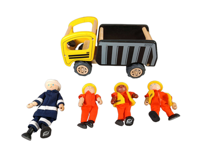 Pintoy Bundle Holz-Kipper Set von 5 LKW & Figuren