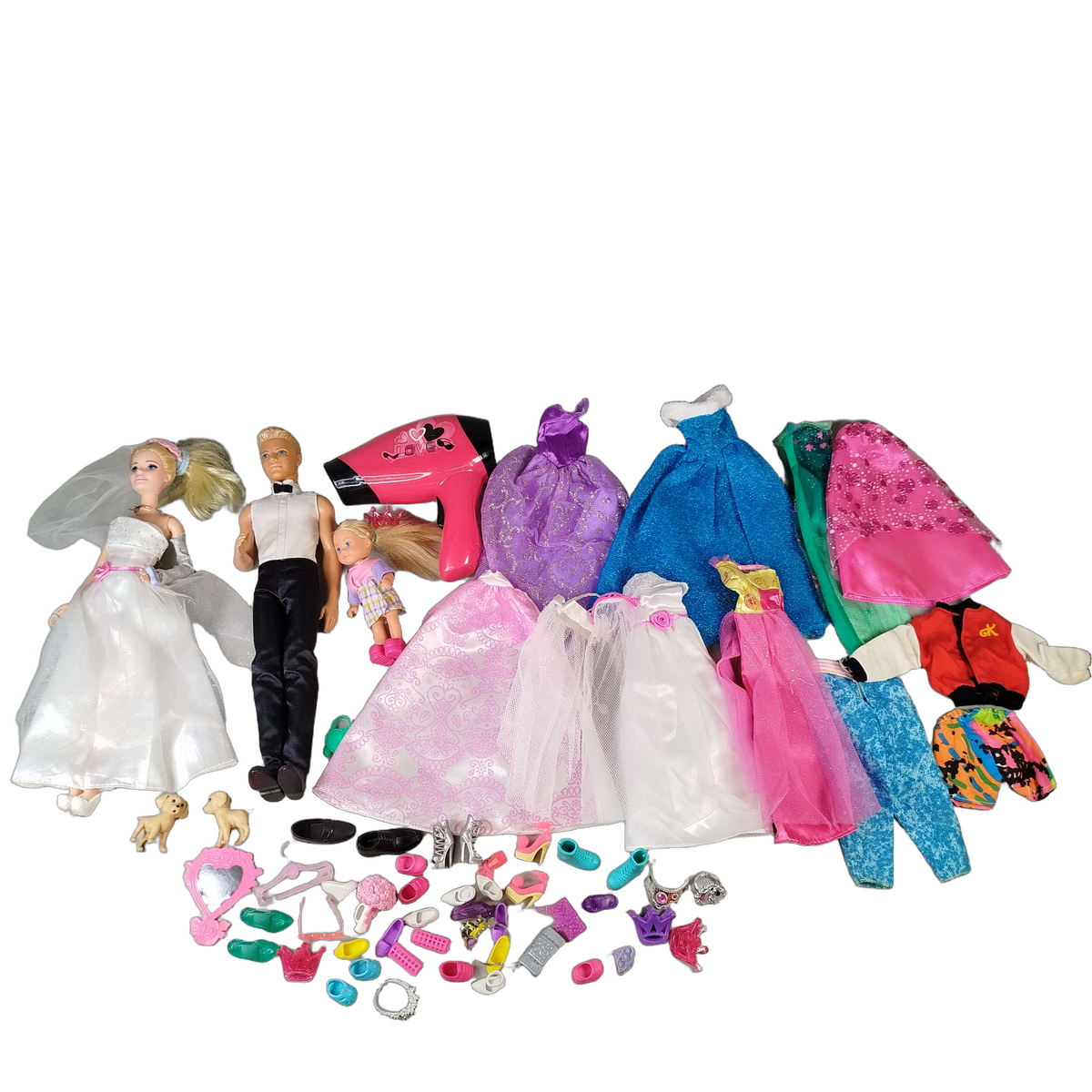 Bundle Hochzeitspaar großes Set Puppen & Zubehör Kleidung & Föhn