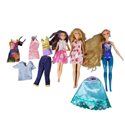 Mattel Bundle Modepuppen Glitzerbeine & Erdbeer-Kleid Set von 3
