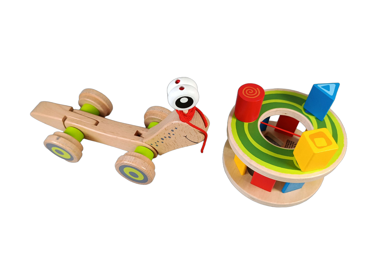 Hape Bundle Holzspielzeug 1 2 3 Set von 2 Ziehtier & Formsortierer