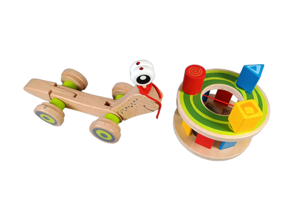 Hape Bundle Holzspielzeug 1 2 3 Set von 2 Ziehtier & Formsortierer