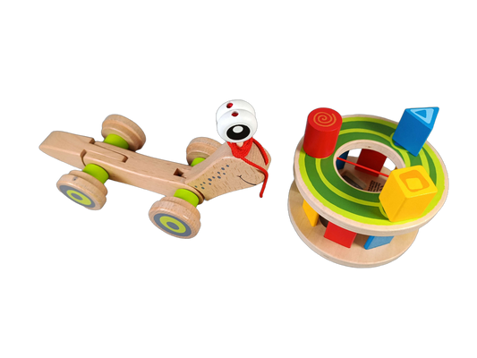 Hape Bundle Holzspielzeug 1 2 3 Set von 2 Ziehtier & Formsortierer
