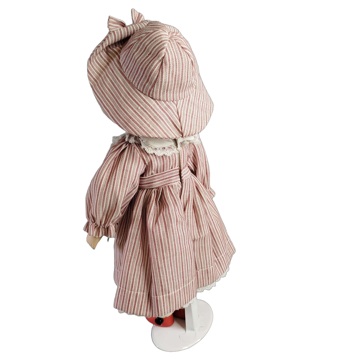 Vintage Porzellanpuppe 43 cm mit Standfuß, Sonnenblumen-Kleid