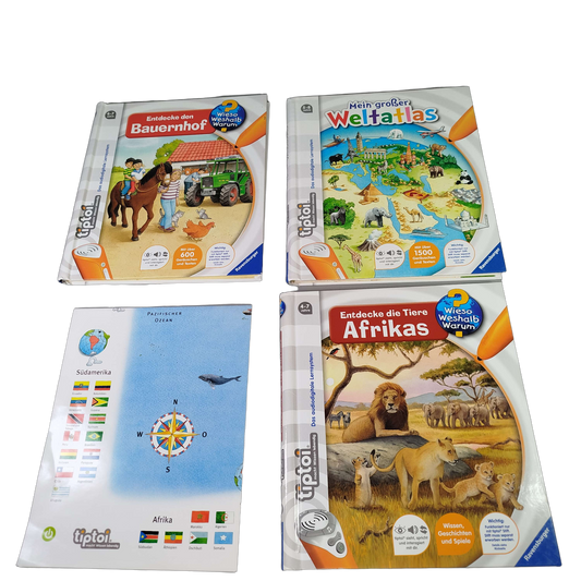 Ravensburger Bundle tiptoi Set von 4 Lernbücher & Weltkarte