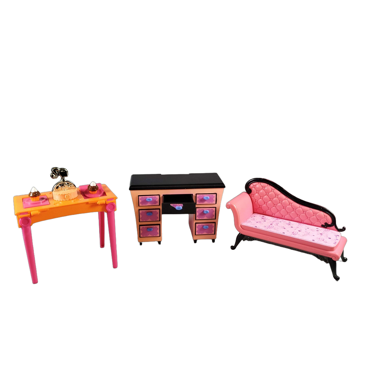 Mattel Bundle Barbie Set von 3 Puppenmöbel Esstisch, Schminktisch