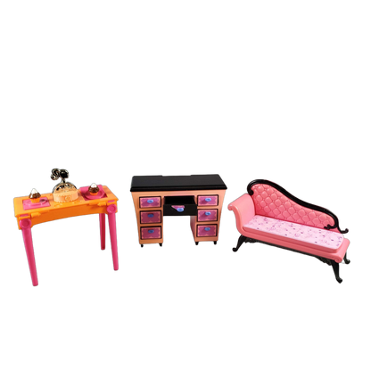 Mattel Bundle Barbie Set von 3 Puppenmöbel Esstisch, Schminktisch