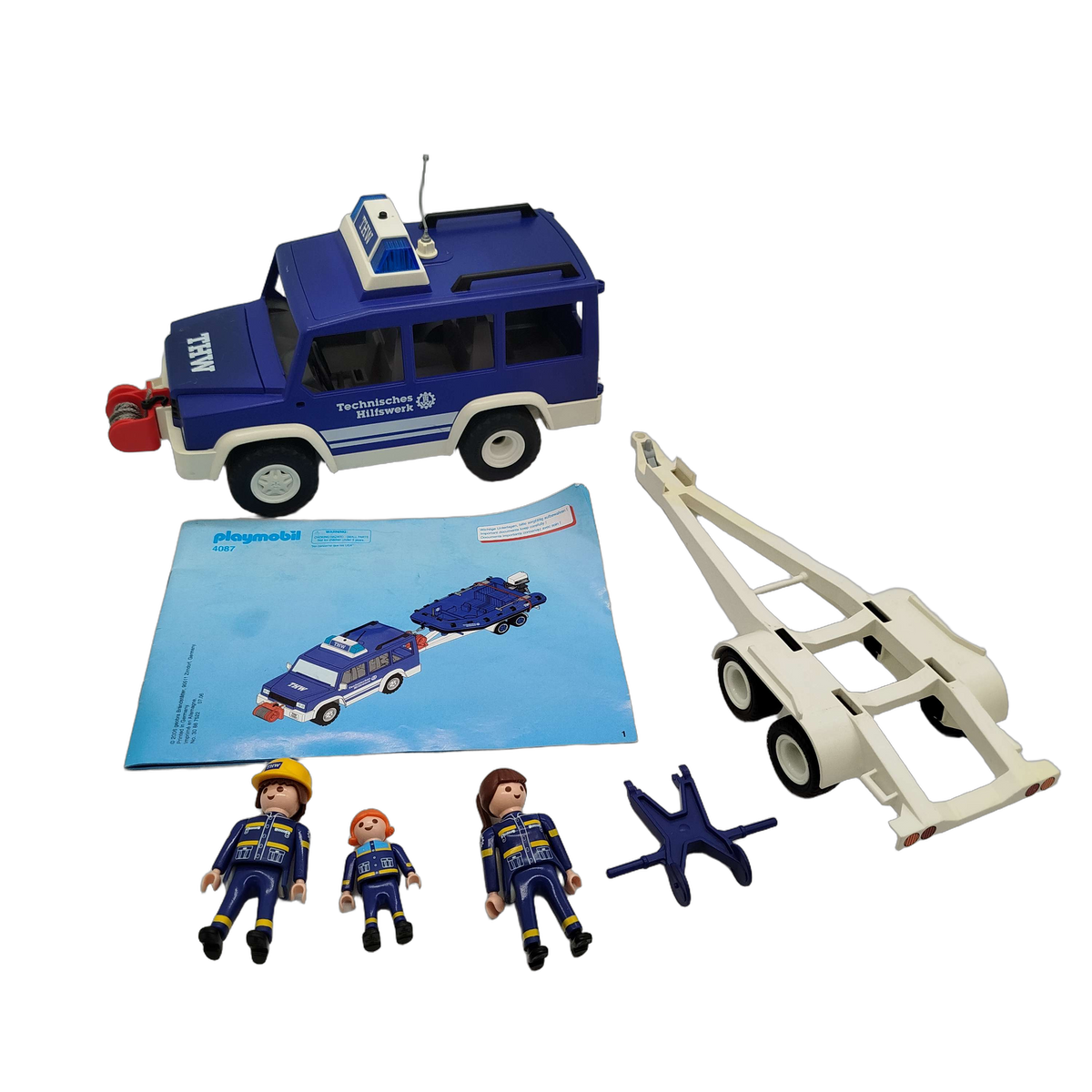 Playmobil Bundle THW 4087 Bootstransport mit Anhänger & 3 Figuren