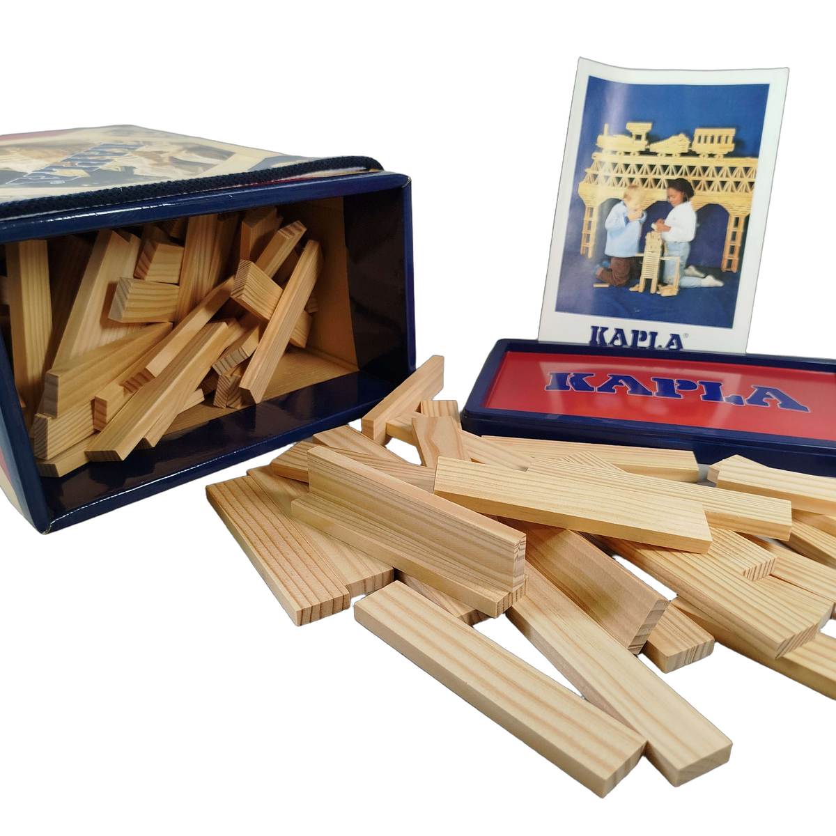 Kapla Holzplättchen Baukasten mit Ideenheft in Holzkiste