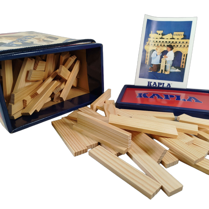 Kapla Holzplättchen Baukasten mit Ideenheft in Holzkiste