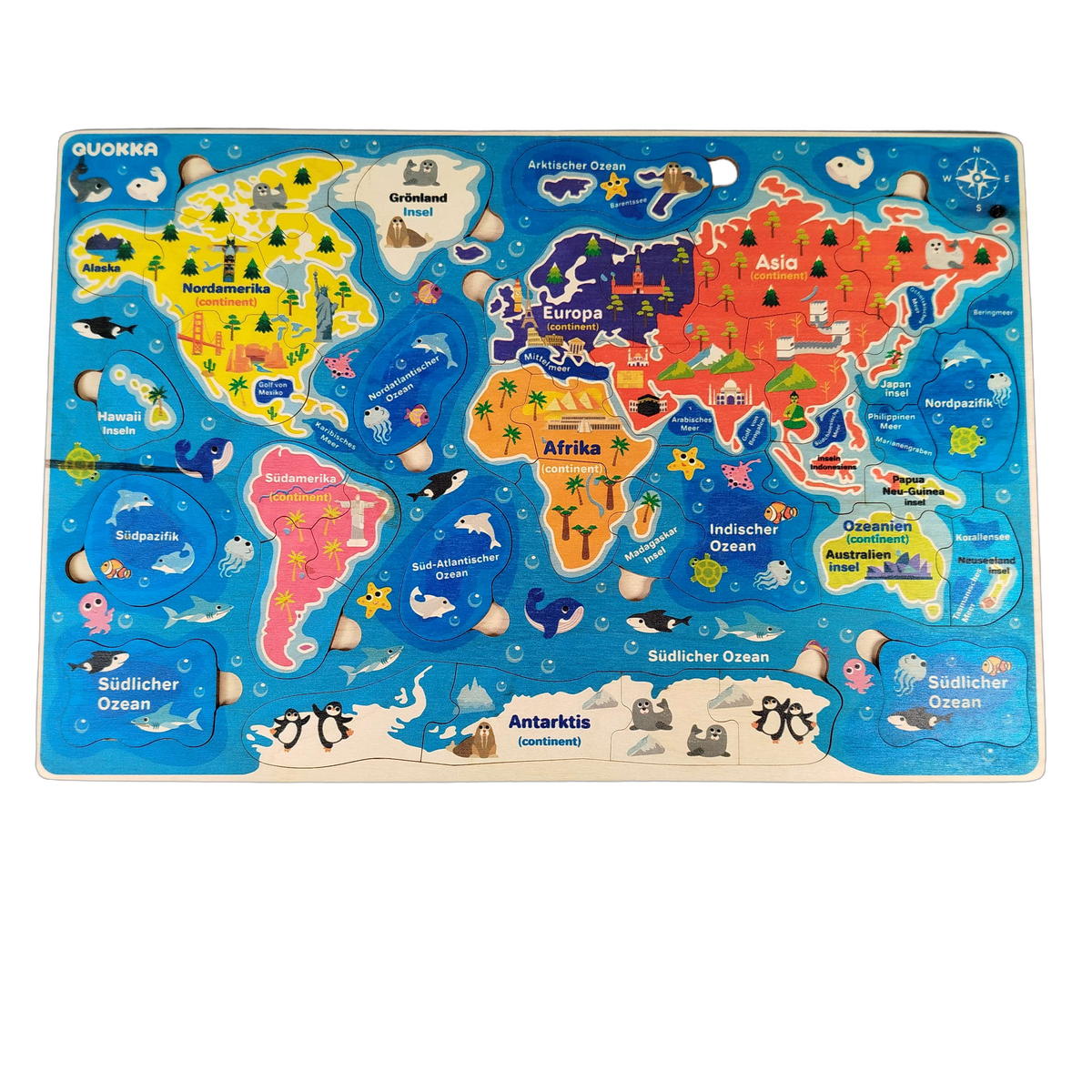 QUOKKA Weltkarte Holz-Steckpuzzle Lernspiel Geografie Deutsch