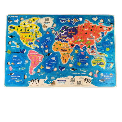 QUOKKA Weltkarte Holz-Steckpuzzle Lernspiel Geografie Deutsch