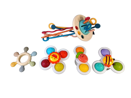 Bundle Babyspielzeug Sensorik großes Set Saugfuß-Spinner & Beißring