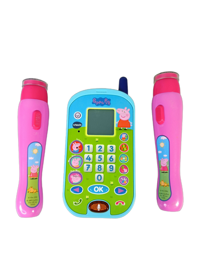 Peppa Pig & VTech Bundle großes Set Figuren, Buggies & Lerntelefon