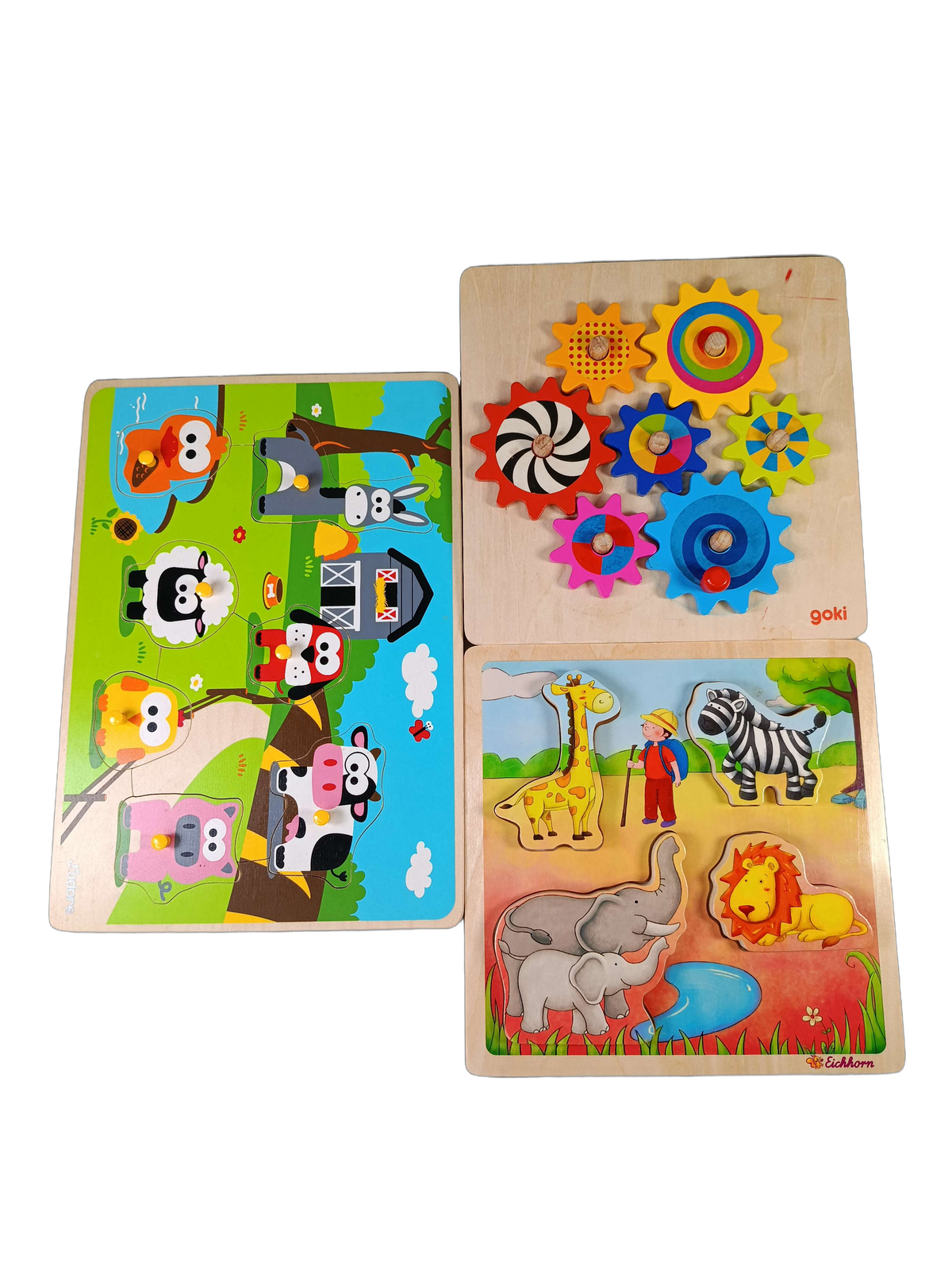 Bundle Safari, Bauernhof & Zahnräder Set von 3 Holzpuzzle
