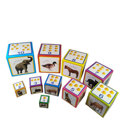 Montessori Tiere Stapelwürfel & Steckwürfel Lernspiel Zahlen 1–10