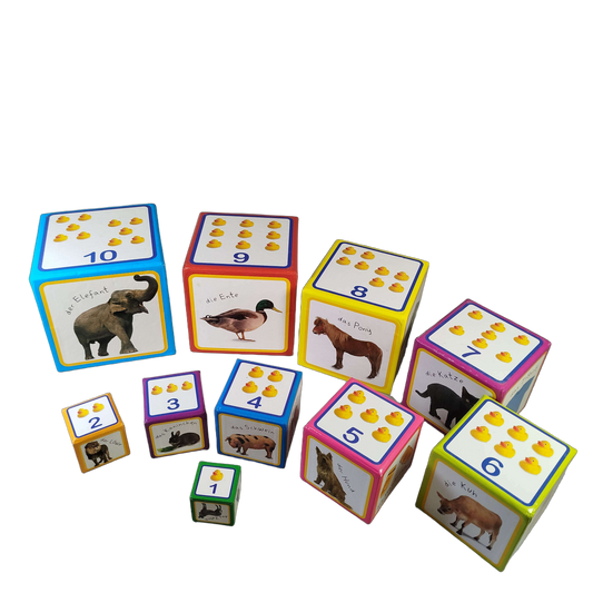 Montessori Tiere Stapelwürfel & Steckwürfel Lernspiel Zahlen 1–10
