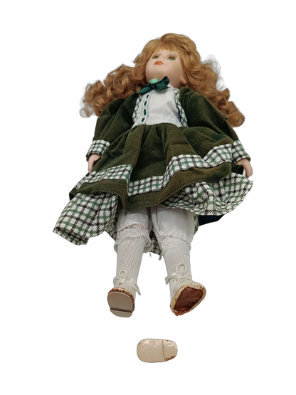 Vintage Porzellanpuppe mit roten Locken, Sammlerstück Deko
