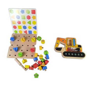 Ohye Bundle Montessori Set von 3 Holzlaptop, Schraubbrett & Lernspiel