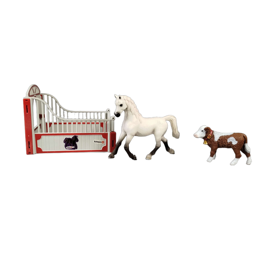 Schleich Tiere Bundle Bauernhof Pferdebox DUSTY 3 Teile Pferd & Kalb