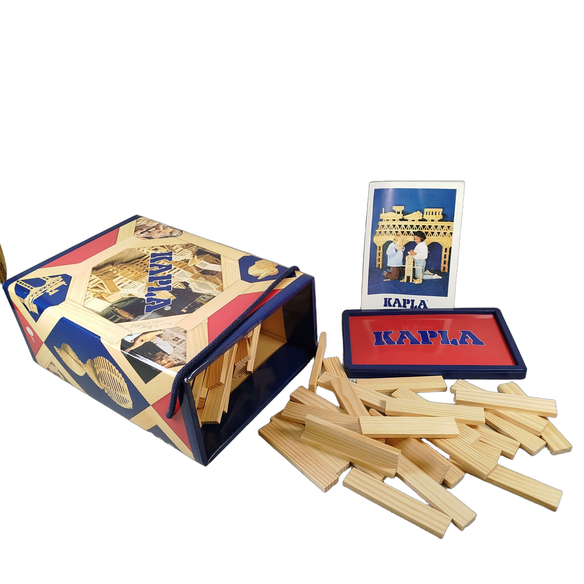 Kapla Holzplättchen Baukasten mit Ideenheft in Holzkiste