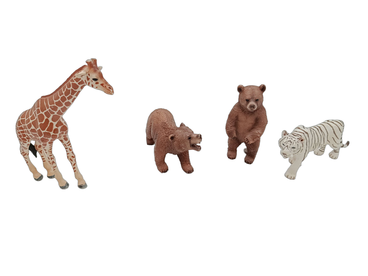 Schleich Tiere Bundle 5 Teile Giraffe Bären Tiger & Kriegerfigur