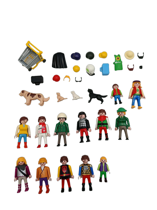 Playmobil Bundle Set von 14 Figuren, Zubehör, Hunde, Einkaufswagen