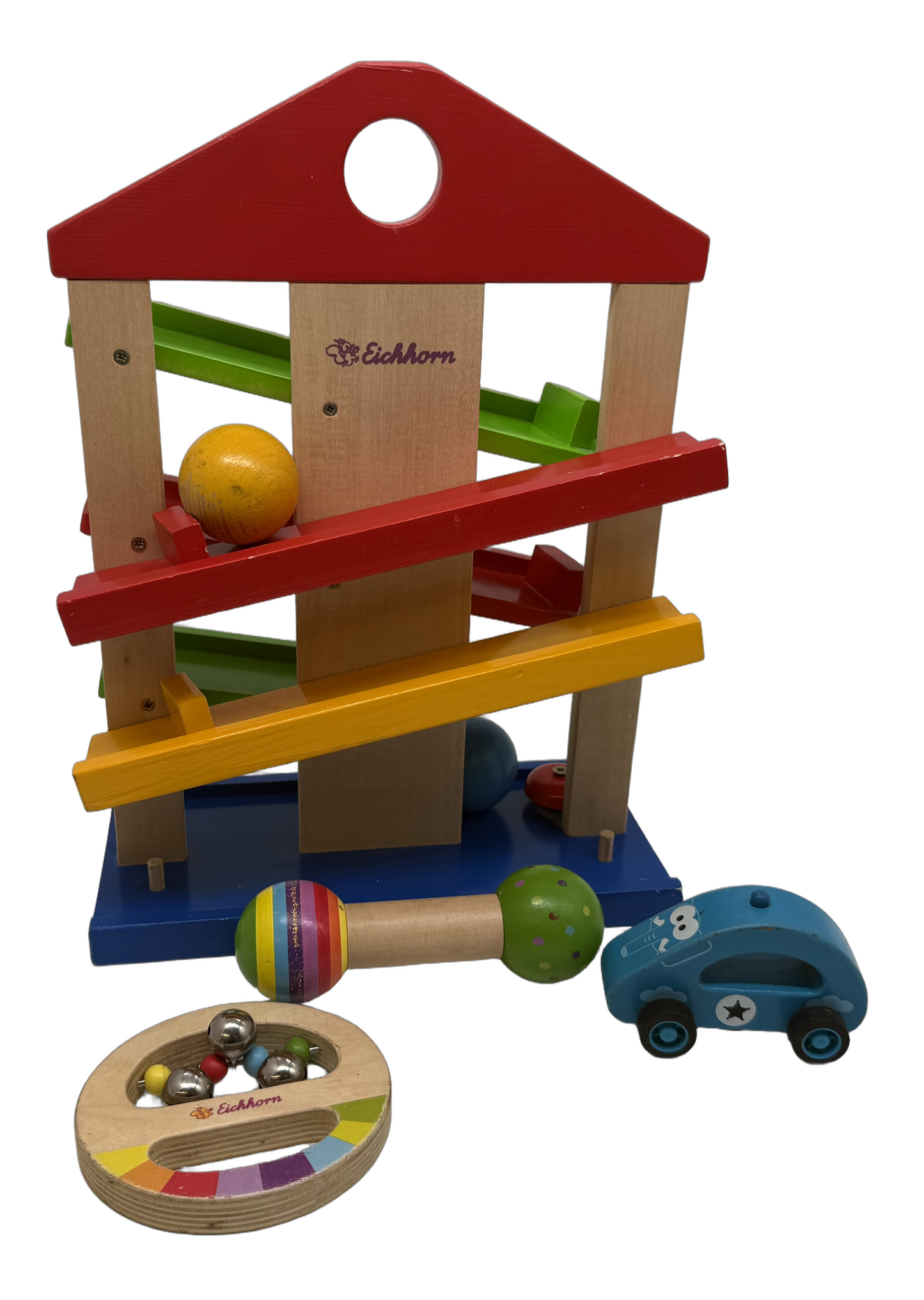 Eichhorn Bundle Kugelbahn Holz Baby Set von 4 Rasseln & Auto