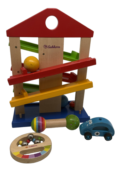 Eichhorn Bundle Kugelbahn Holz Baby Set von 4 Rasseln & Auto