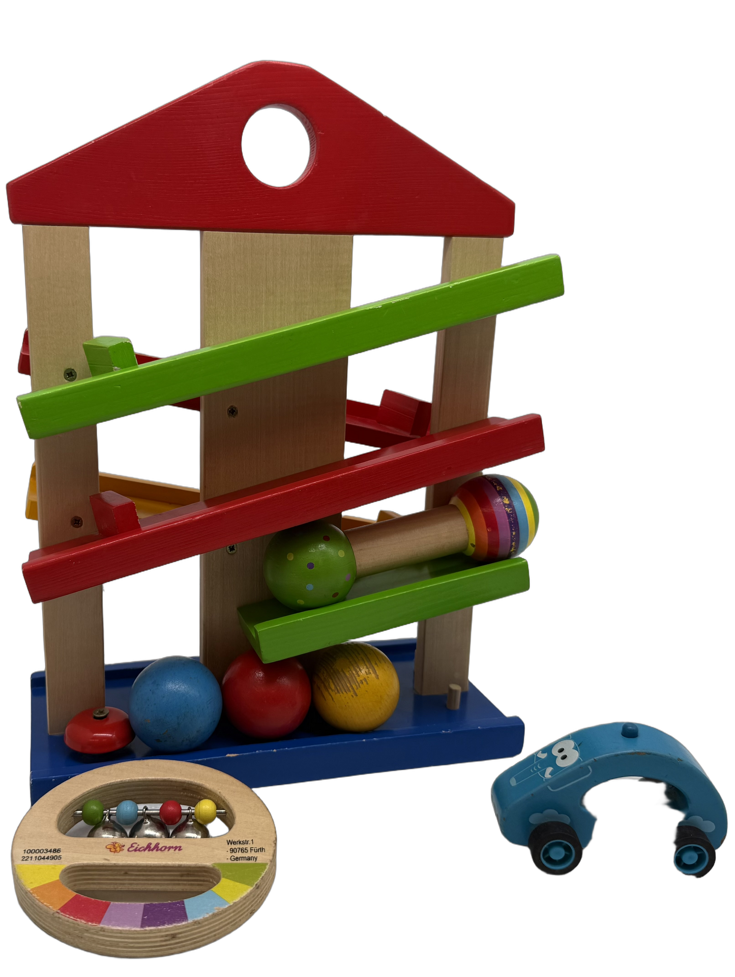 Eichhorn Bundle Kugelbahn Holz Baby Set von 4 Rasseln & Auto