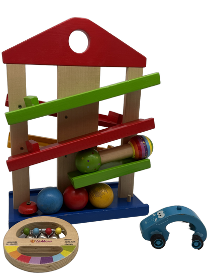 Eichhorn Bundle Kugelbahn Holz Baby Set von 4 Rasseln & Auto