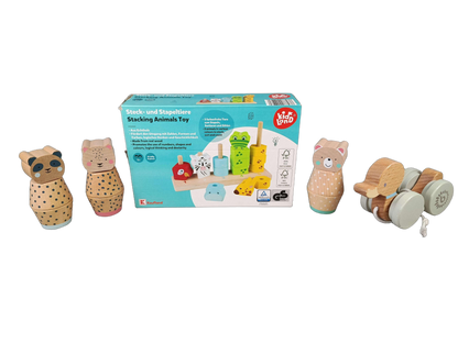 Bundle Holzspielzeug Set von 16 Steck- & Stapeltiere & Holz-Ente