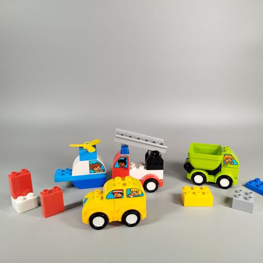 Lego Bauspielzeug Fahrzeuge Set –Auto, Betonmischer, Feuerwehrauto, Hubschrauber