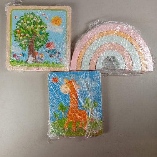 Habermaass Bundle Holzpuzzles & Regenbogenstapler