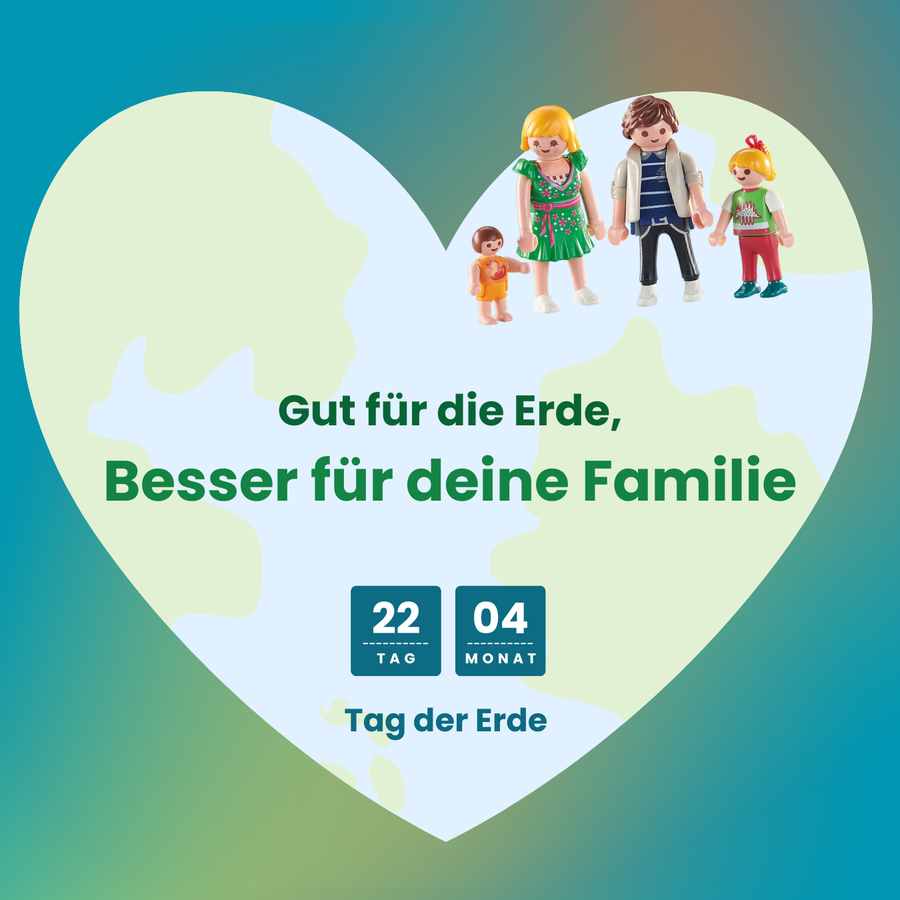 Nachhaltiges Spielzeug für Familien – Playmobil Figuren und Weltmotiv zum Tag der Erde