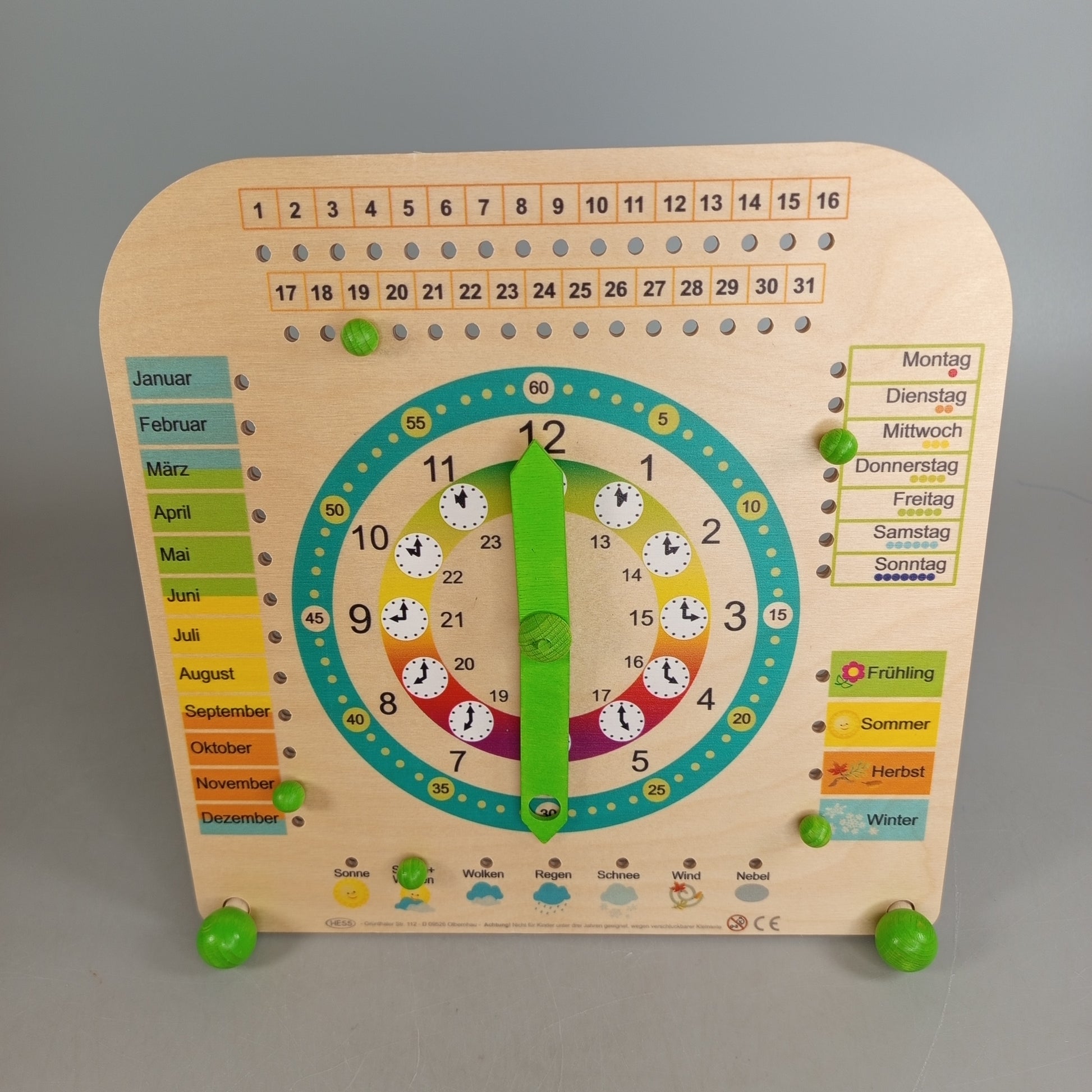 HESS Lernkalender mit Uhr – Deutschsprachiges Lernspiel