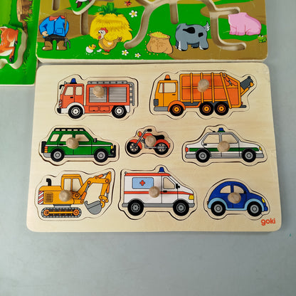 goki Bundle Tiere & Fahrzeuge Set von 4 Holzpuzzle