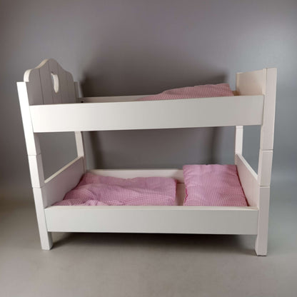 Puppenetagenbett Holz mit Bettwäsche Set