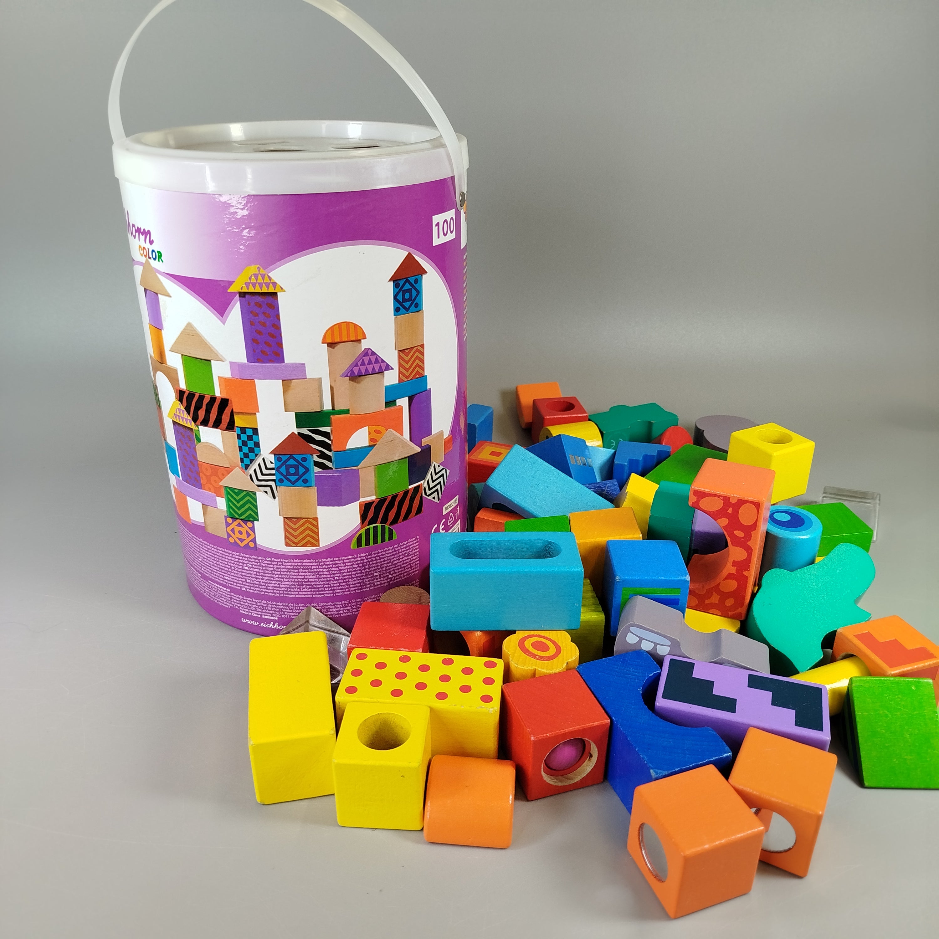 Holzbaustein-Set – 100 Teile, vielseitig, inkl. Behälter