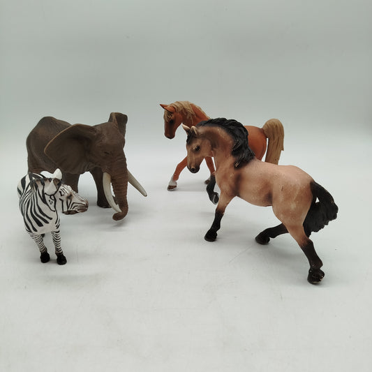 Schleich Bundle Set von 4 Elefant Zebra & Pferde, gebraucht, ab 3 Jahre 