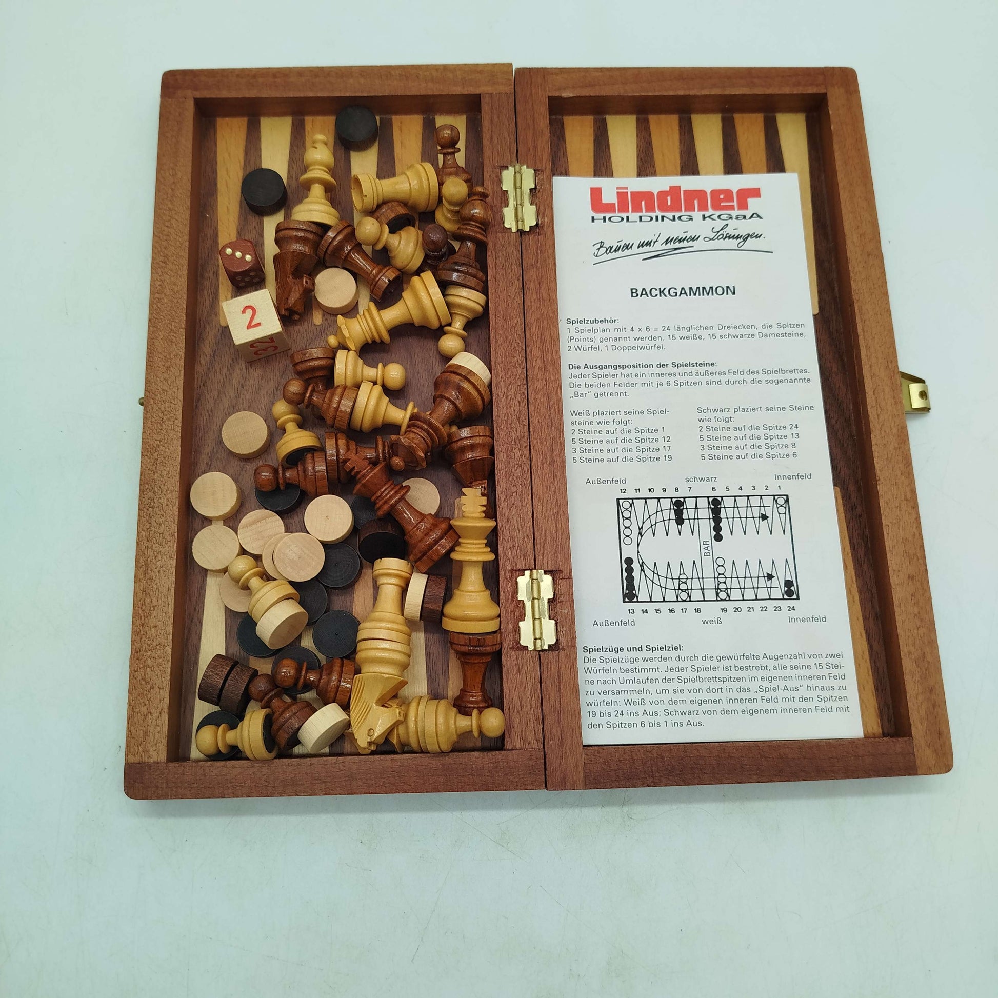 Lindner Schach & Backgammon Brettspiel, gebraucht, ab 6 7 8 Jahre | ✅ geprüft 
